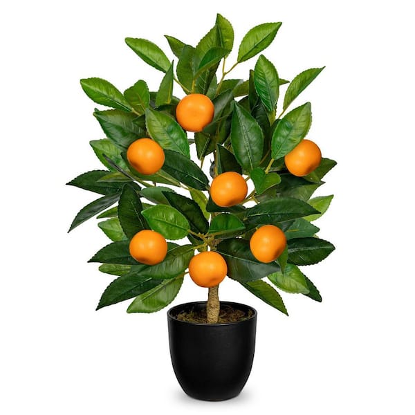 1.3 ft. Artificial Orange Tree in Black Pot-Faux Citrus Plant for Home & Office Decor