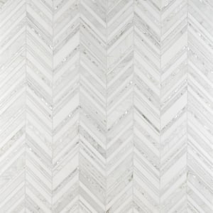 Auburn White 4 in. x 0.39 in. Polished Marble Floor and Wall Mosaic Tile Sample