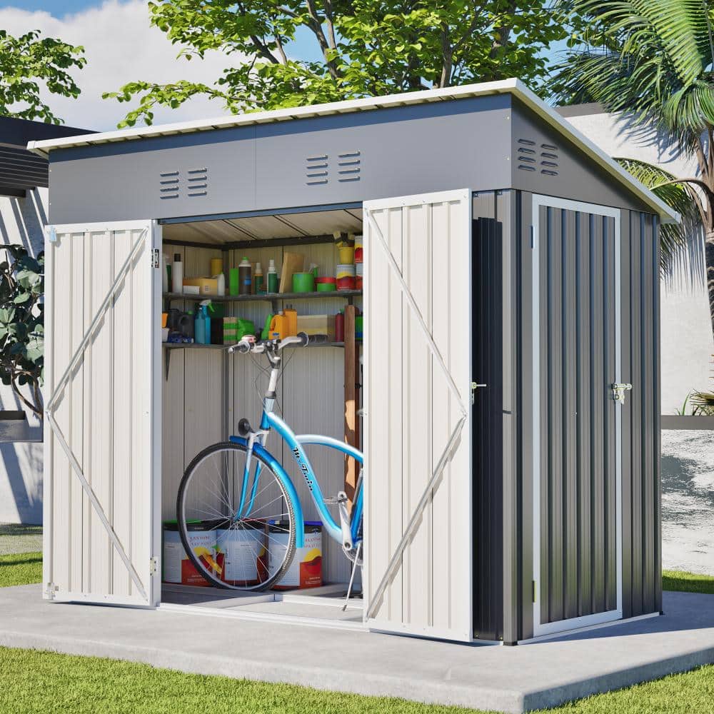 4 ft. x 8 ft. Outdoor Heavy-Duty Metal Storage Shed with 3 Lockable Doors, Vents and Floor Frame, Gray price history on PriceWatchPro