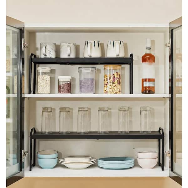 2-Pack Adjustable Expandable Stackable Cabinet Countertop Shelves for Kitchen Pantry Storage, 12.6-20.5 in. Length
