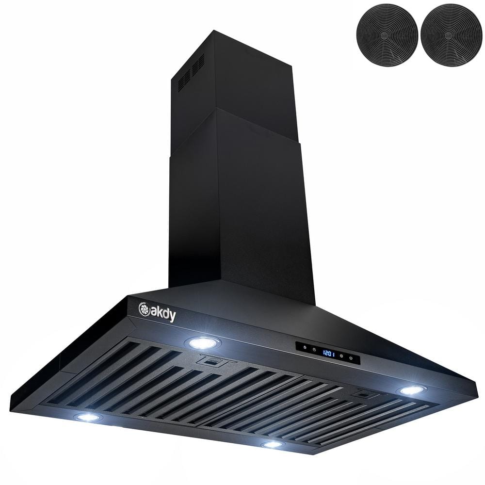 30'' Black Stainless Steel Convertible Island Range Hood with LED Lights