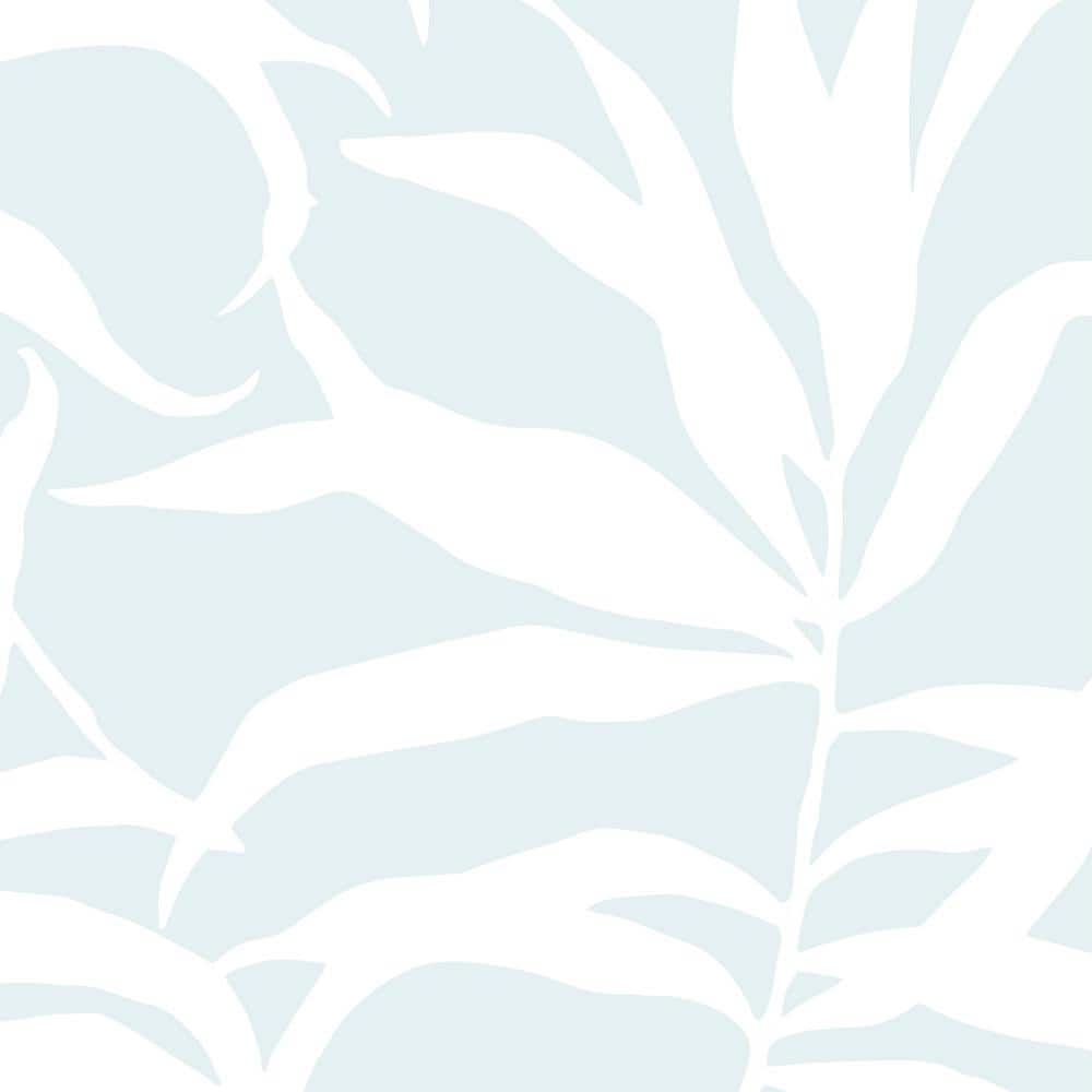 Tropical Palm Leaves Solid Light Blue Peel and Stick Smooth Vinyl Wallpaper