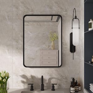 22 in. W x 30 in. H Large Rectangular Single Aluminum Framed Wall Mount Bathroom Vanity Mirror in Black