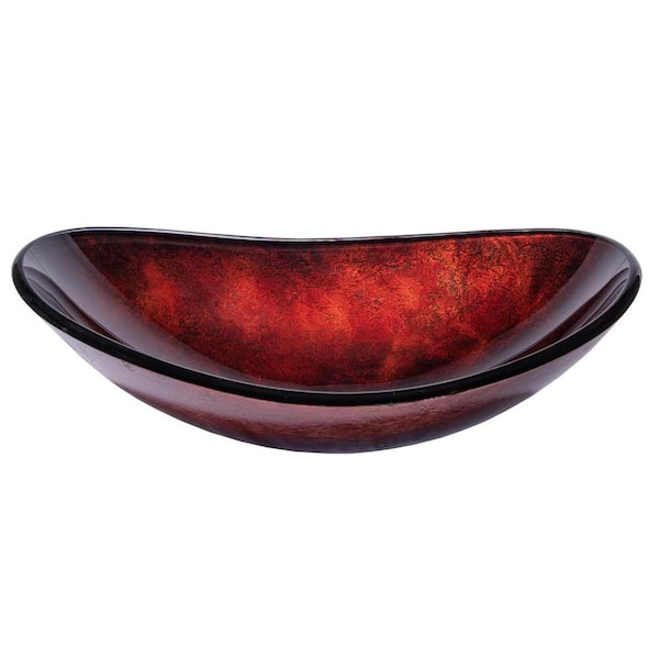 Eden Bath Canoe Shaped Reflections Glass Vessel Sink in Red Copper