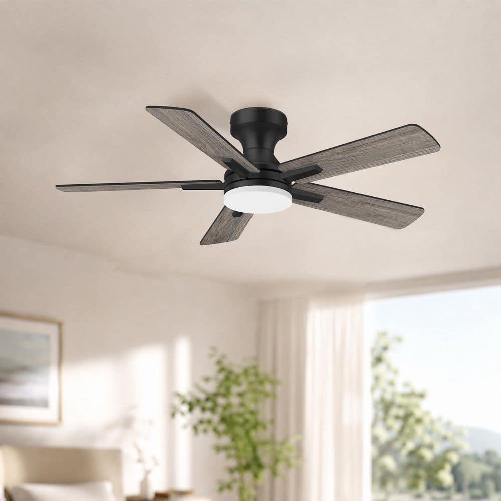 42 in. Smart Outdoor Indoor Black Flush Mount Ceiling Fan with RGB LED Lights and Dimmable, 6-Speeds, APP/Remote Control price history on PriceWatchPro