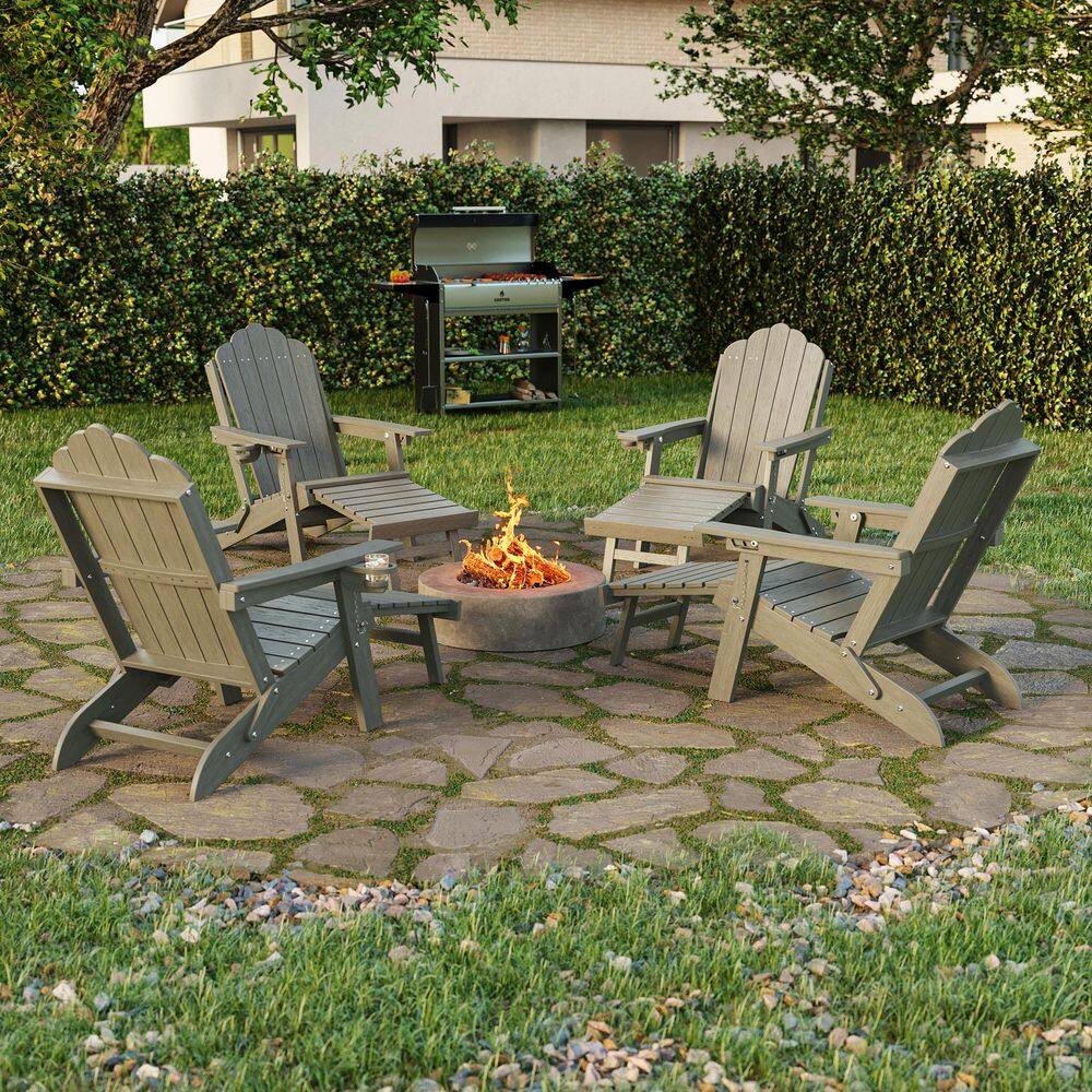 Light Gray HDPE Plastic Folding Adirondack Chair with Retractable Ottoman and Cup Holder Set of 4 price history on PriceWatchPro