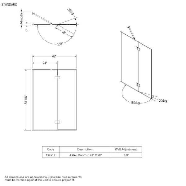 MAAX Axial Duo Shield 42 in. x 58 in. Frameless Tub Door with 24