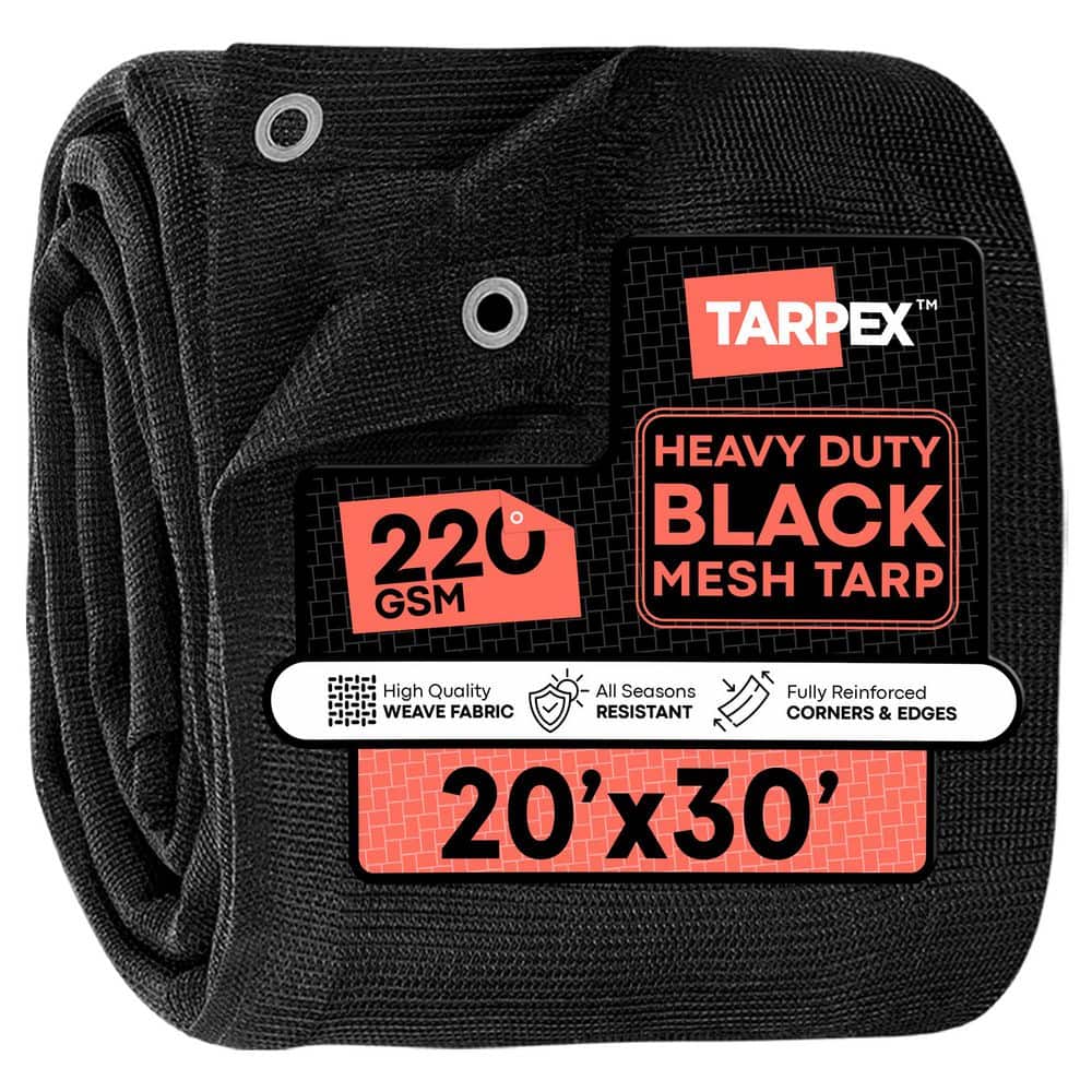 TARPEX Heavy Duty Black Mesh Tarp 20' x 30' Polyethylene