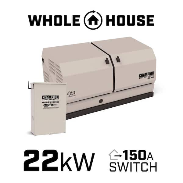Champion Power Equipment 22kW Dual Fuel (NG/LPG) Whole House Home Standby Generator and 150-Amp Automatic Transfer Switch with aXis Technology