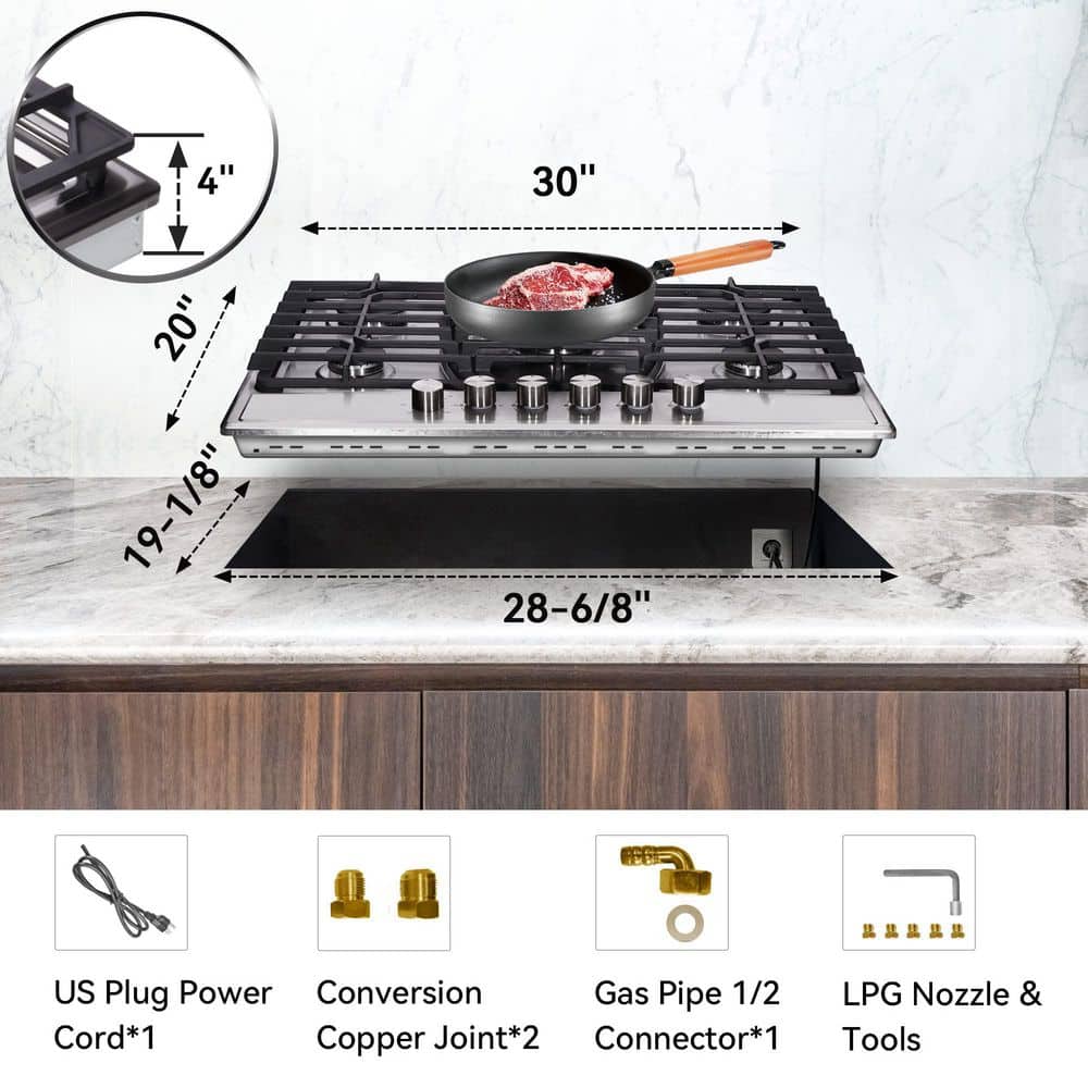 30-Inch Stainless Steel Gas Cooktop with 5 Burners