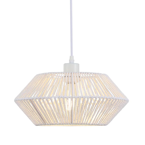 60-Watt 1-Light White Dimmable Paper Rattan Lampshade Pendant Light, No Bulbs Included