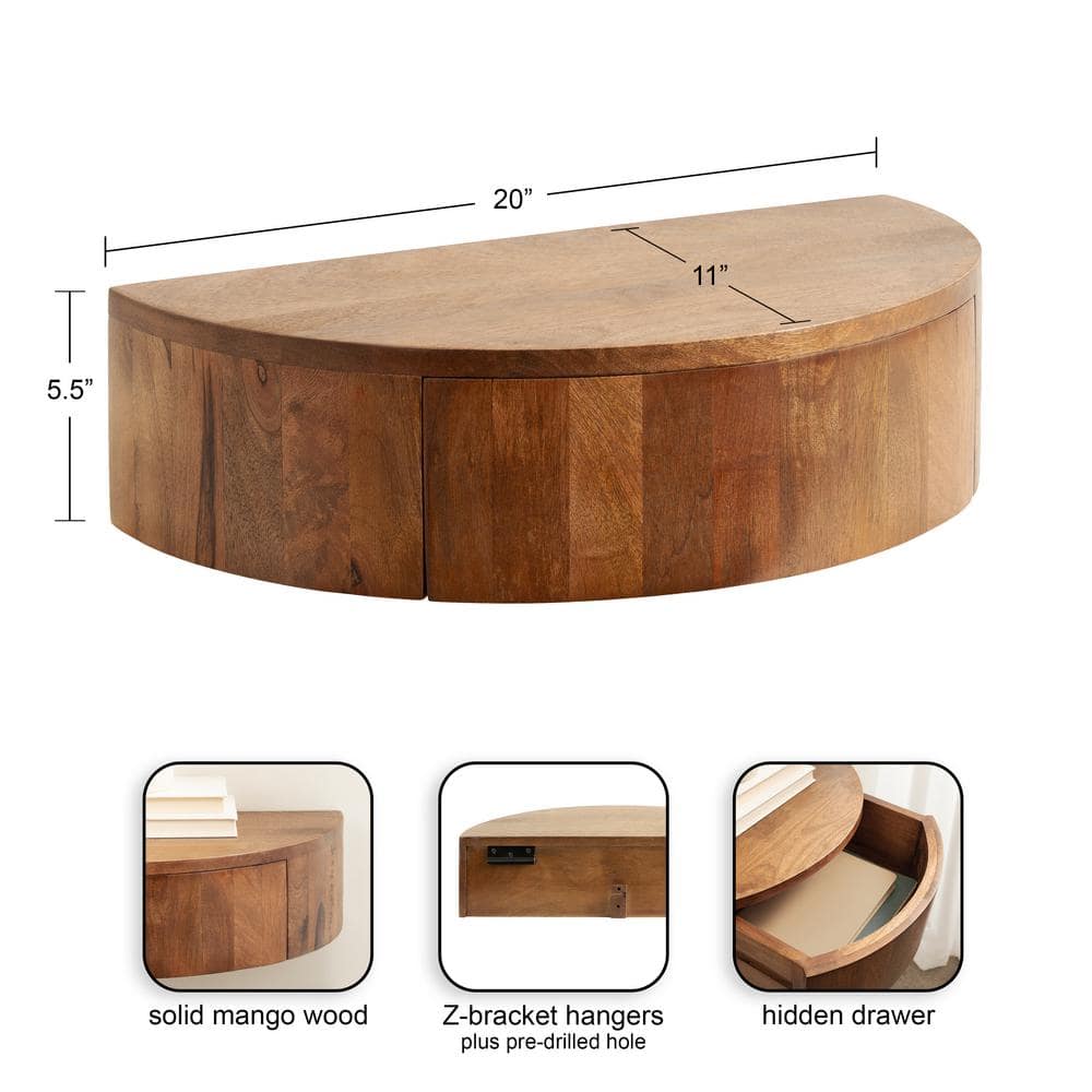 Walnut Brown Mango Wood Floating Side Table with Drawer