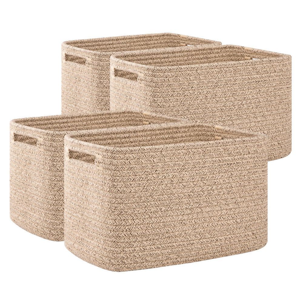 Dracelo Brown 13 in. x 7.8 in. Cotton Decorative Basket with