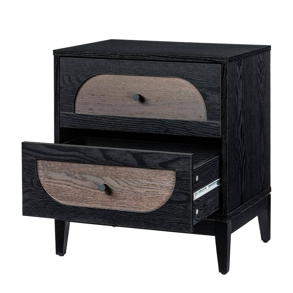 Black and Gray Wood 2-Drawer Nightstand with Arch Design