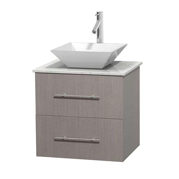 Wyndham Collection Centra 24 in. Vanity in Gray Oak with Marble Vanity Top in Carrara White and Porcelain Sink