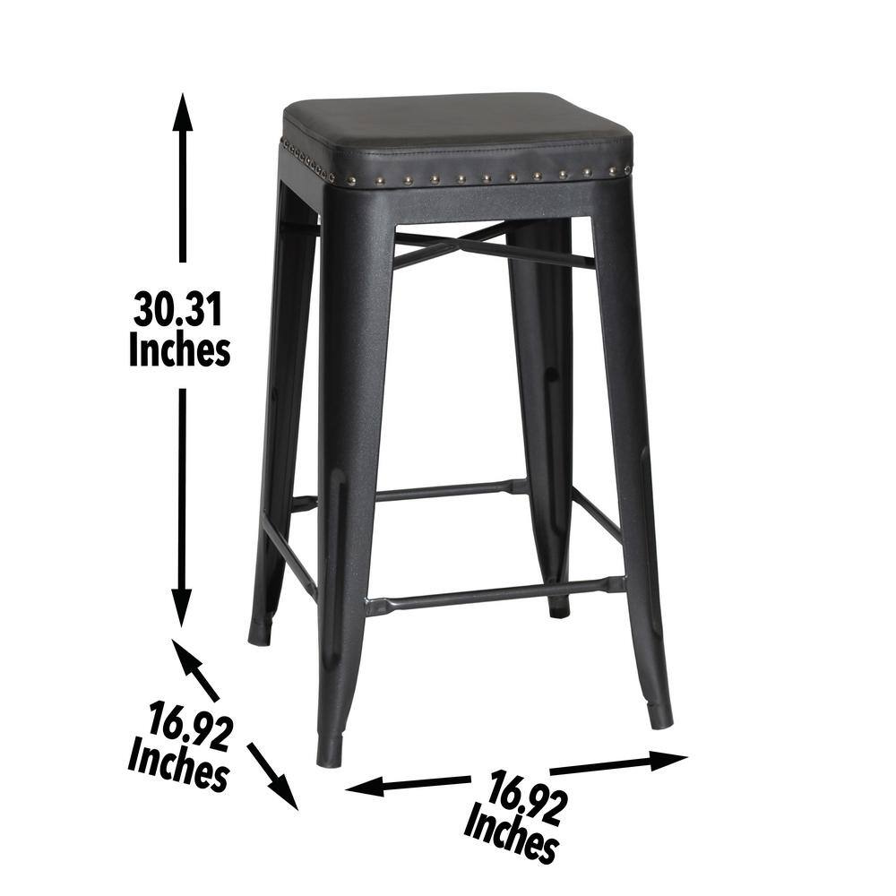 Transitional Granite Leatherette 30" Gray Metal Bar Stool