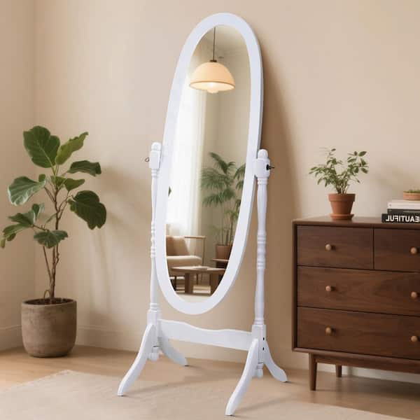 GOGEXX Queen Anne Style White 16 in. W x 59.25 in. H Floor Mirror