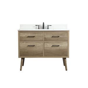 Timeless Home 42 in. W x 22 in. D x 33.5 in. H Bath Vanity in Natural Oak with Ivory White Top