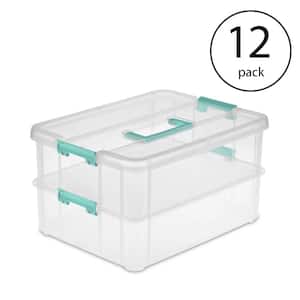 Sterilite Small Divided Box, Stackable Plastic Small Storage Container with Latch Lid, Organize Pens, Pencils and Small Items, Clear Case, 12-Pack