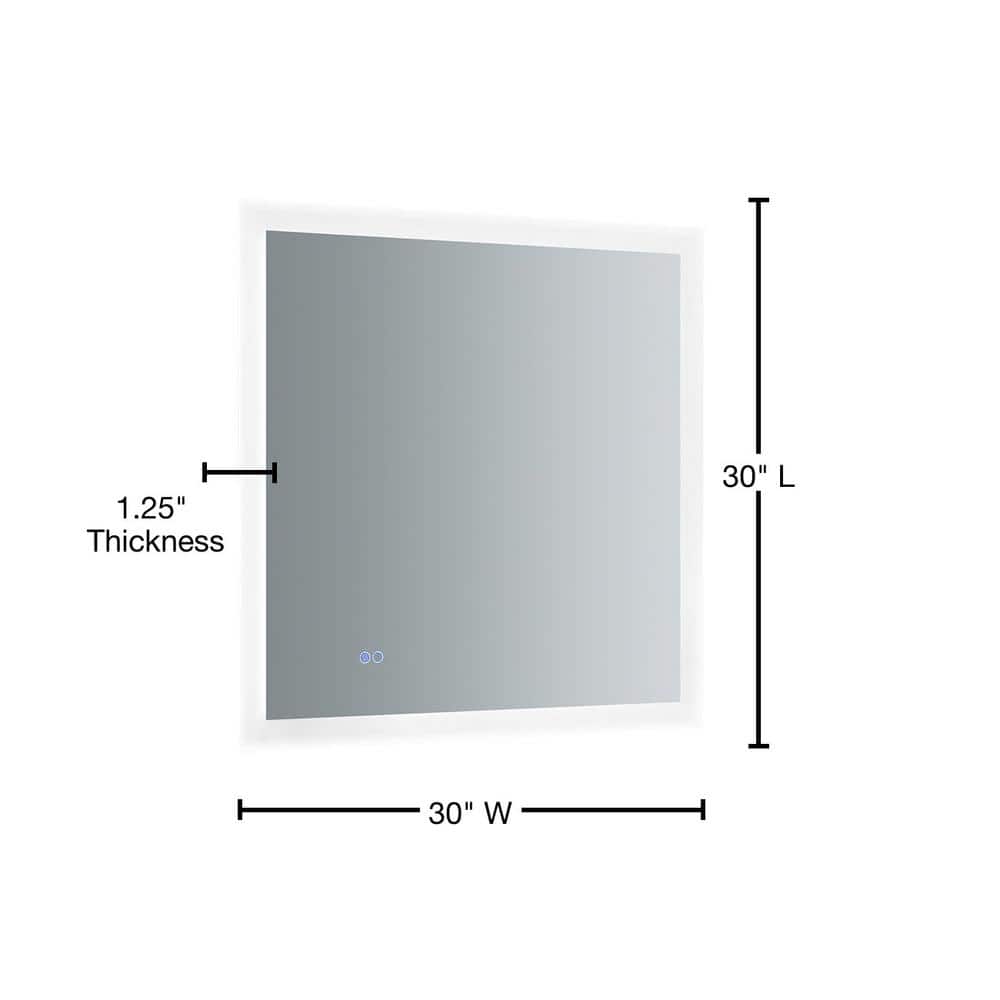 Sleek Halo LED 30" Square Frameless Bathroom Mirror with Defogger