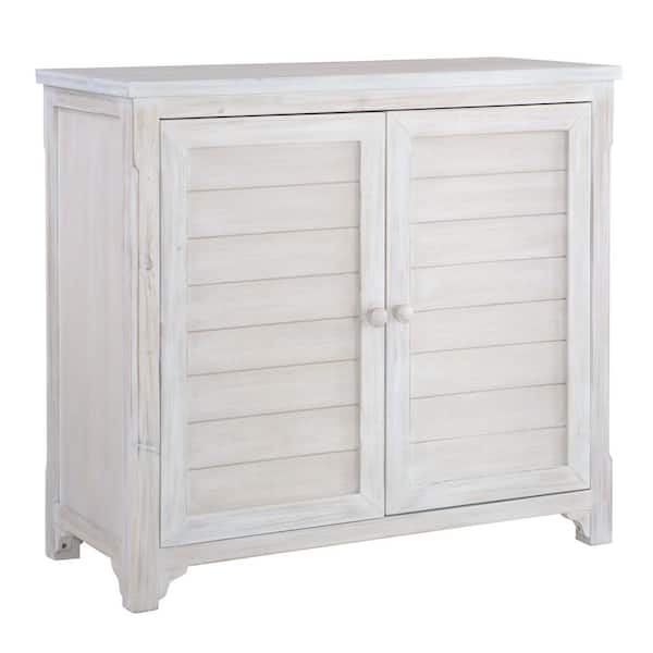 Linon Home Decor Antigo Louvered Whitewash Cabinet with Two Doors and Shelf
