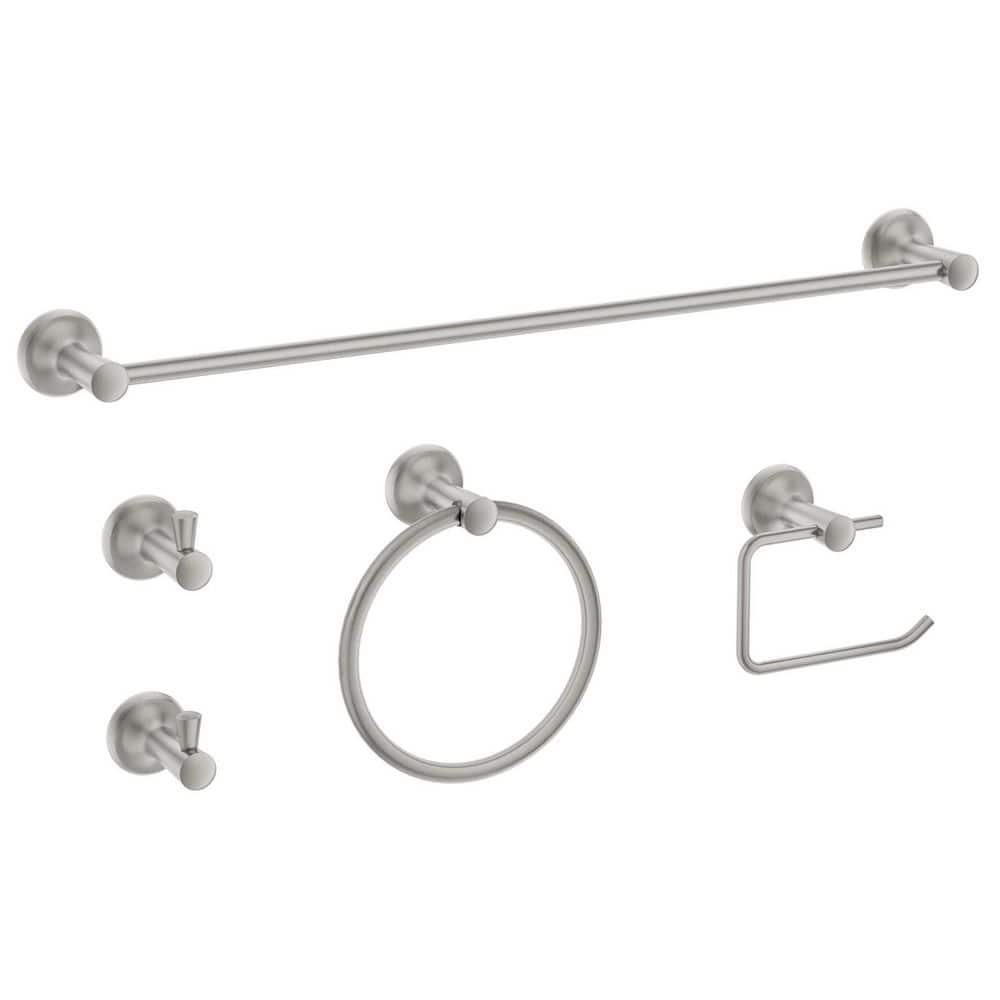 5-Piece Bath Hardware with Towel Bar, Towel Ring, Toilet Paper Holder, 2 Towel Hooks in Brushed Nickel price history on PriceWatchPro