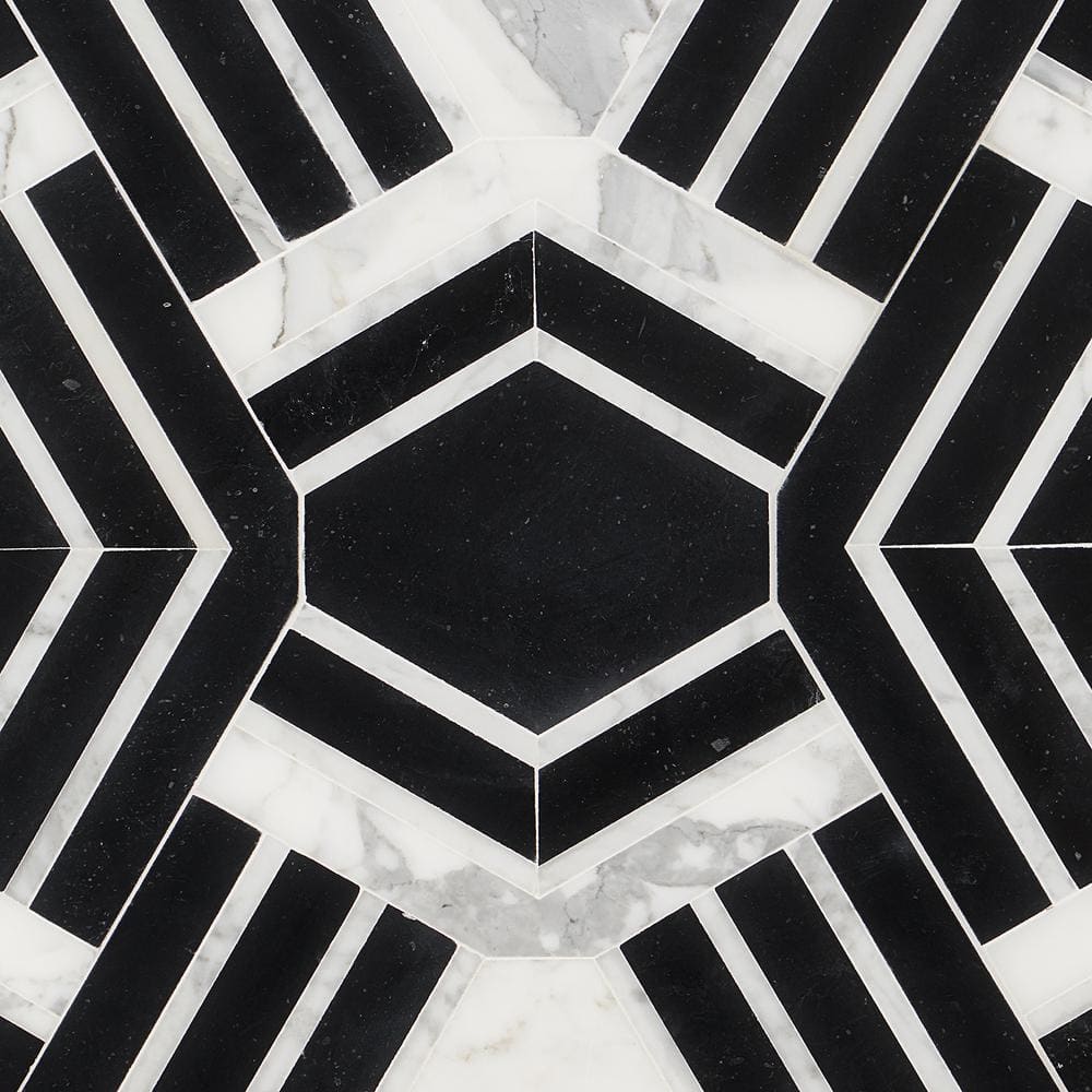 Black and White Geometric Marble Mosaic Tile for Indoor/Outdoor Use