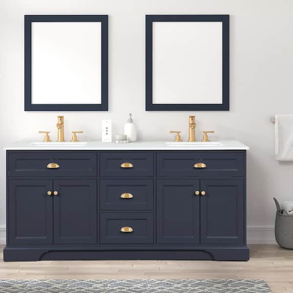 Eviva Epic 72 in. W x 22 in. D x 34 in. H Double Bathroom Vanity in Charcoal Gray with White Quartz Top with White Sinks