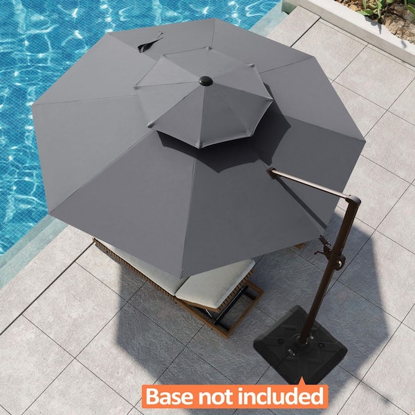 Pellebant Double Top 11 ft. Round Aluminum Heavy-Duty 360° Rotation Cantilever Offset Patio Umbrella in Dark Gray