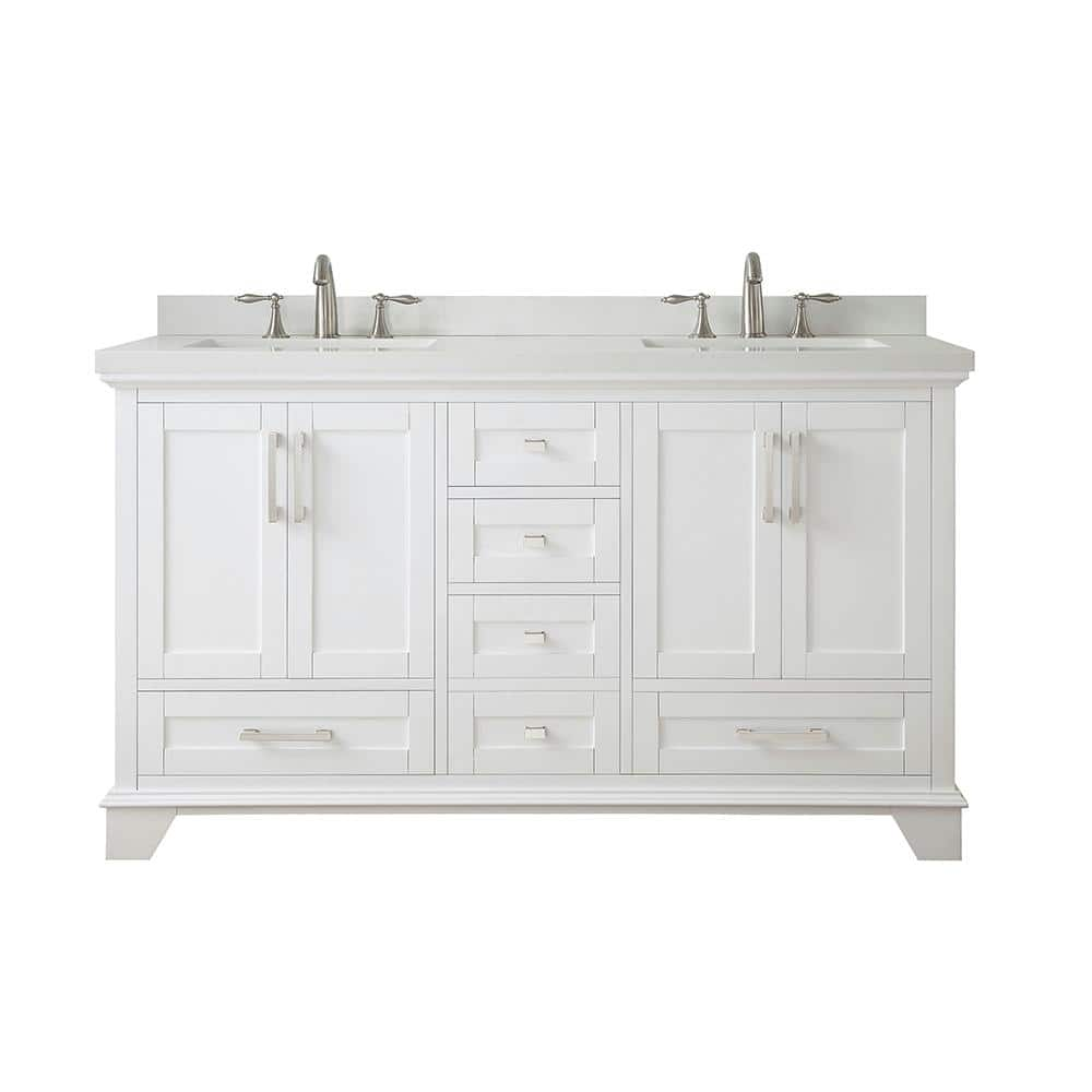 Reviews For Home Decorators Collection Densbury 60 In W X 22 In D Bath Vanity In White With Cultured Stone Vanity Top In White With White Basins Densbury 60w The Home Depot