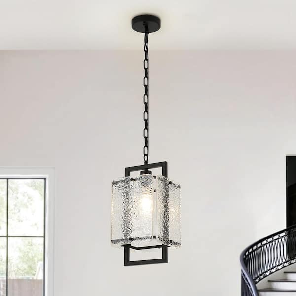 Black Mini Water Ripple Glass Pendant Light for Kitchen Island 1-Light Acrylic Pendant Light Fixture