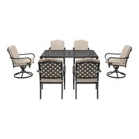 Laurel Oaks 7-Piece Brown Steel Outdoor Patio Dining Set with CushionGuard Putty Tan Cushions