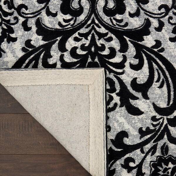 Nourison Damask Black/White 5 ft. x 7 ft. Oriental Vintage