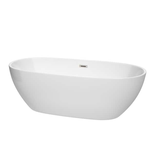 Wyndham Collection Juno 5.9 ft. Acrylic Flatbottom Non-Whirlpool Bathtub in White with Brushed Nickel Trim