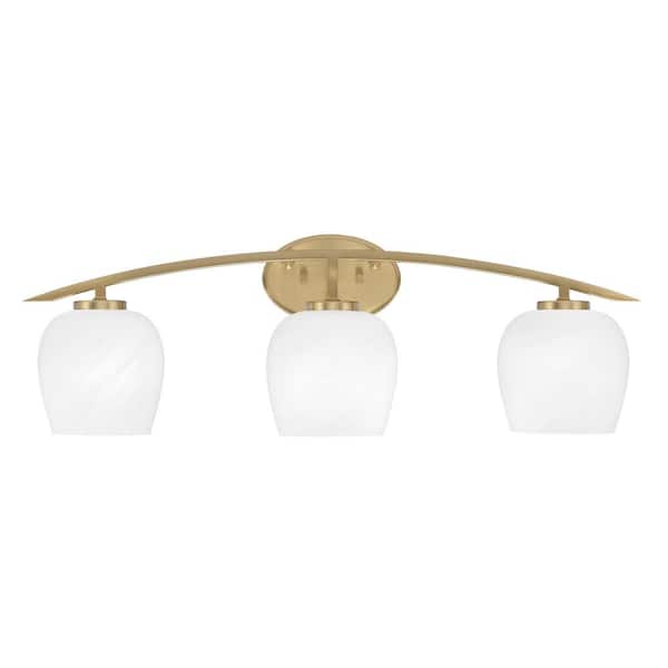 Unbranded Siena 29 in. 3-Light Vanity Light New Age Brass with White Marble Glass Shades
