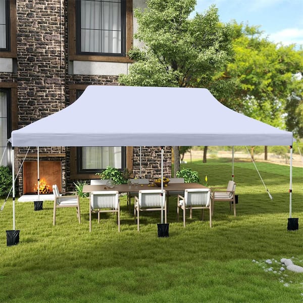 Costway 10 ft. x 20 ft. White Pop-up Canopy Sun Protection Tent