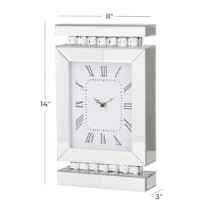 8 in. x 14 in. Silver Glass Mirrored Clock with Crystal Embellishments