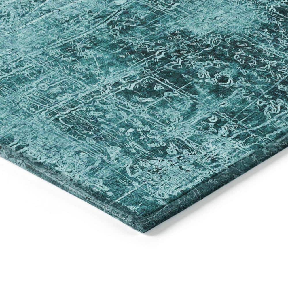 Teal Rectangular Synthetic Flat Woven Washable Rug 3' x 5'