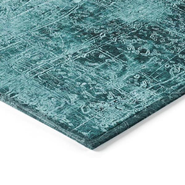 Chantille ACN559 Teal 8 ft. x 8 ft. Round Machine Washable Indoor/Outdoor Geometric Area Rug