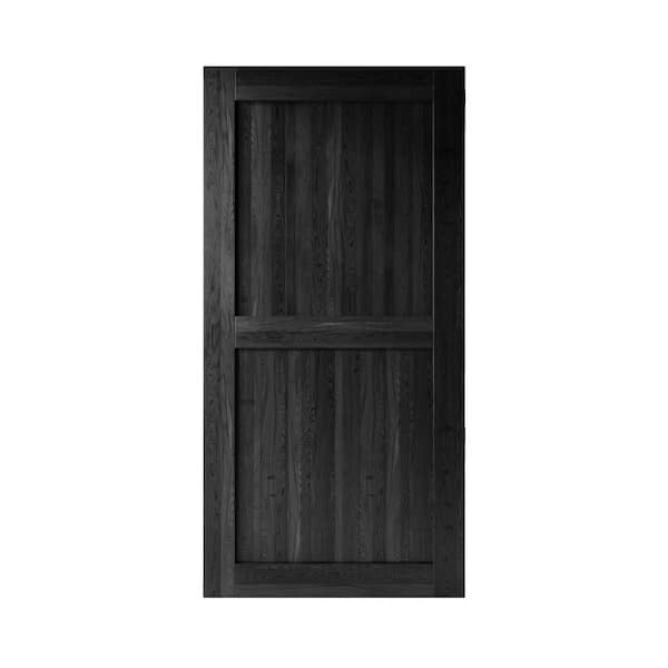 HOMACER 42 in. x 96 in. H-Frame Black Solid Natural Pine Wood Panel Interior Sliding Barn Door Slab with Frame