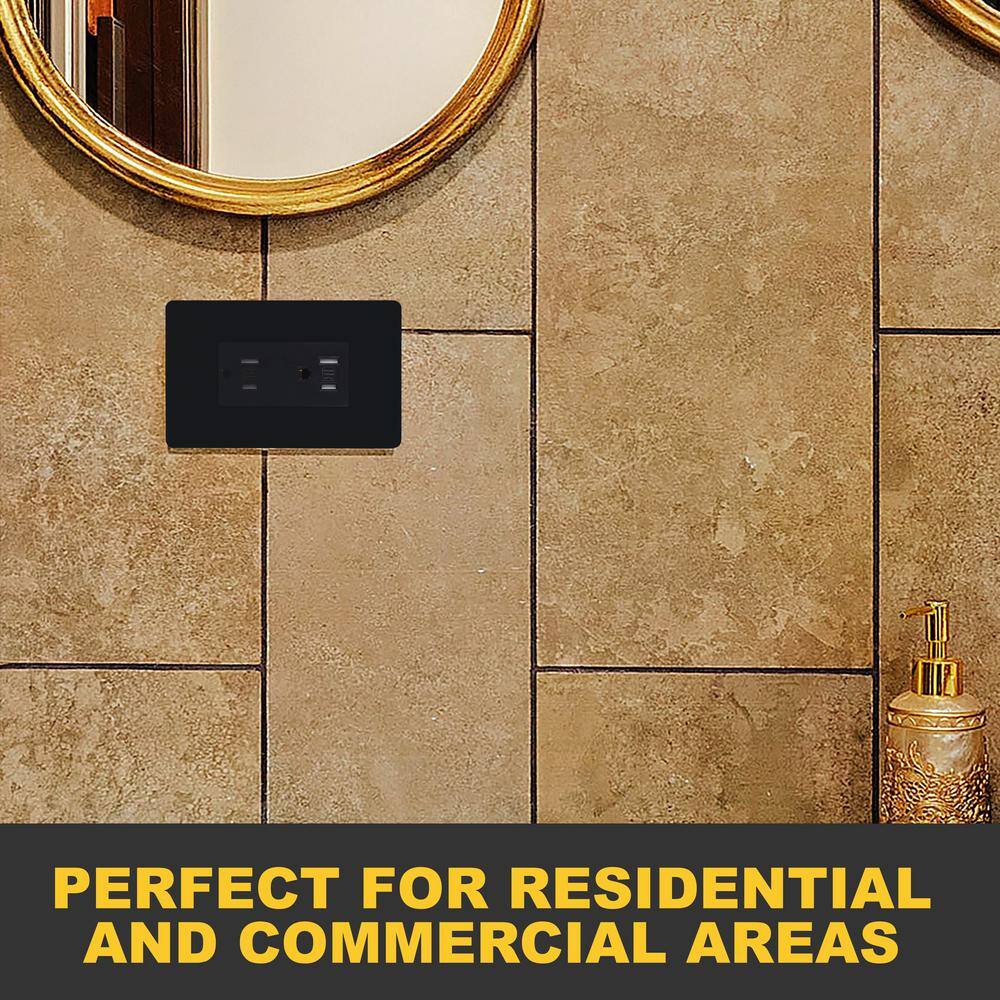 Black Tamper Resistant Duplex Outlet with Wall Plate