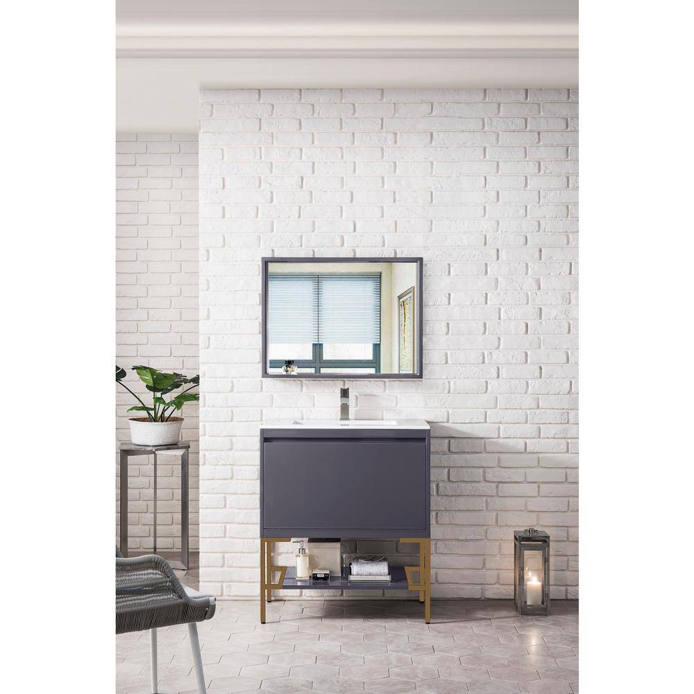 Milan 32" Modern Grey Glossy Single Vanity with White Top