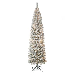 HOMESTOCK 7.5ft. Frosted Snow Flocked Prelit Artificial Christmas Tree with  Pine Cones, Foot Pedal, 700-Warm Light and Metal Stand 18800HDN - The Home  Depot