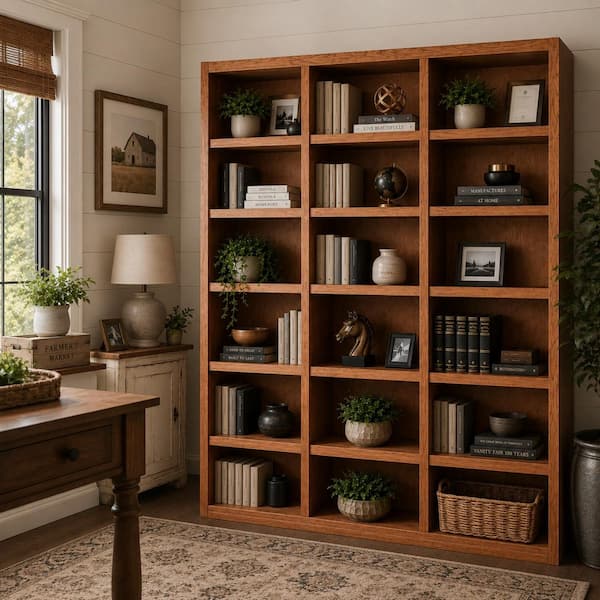 Concepts In Wood 84 in. Dry Oak Wood 18-shelf Standard Bookcase