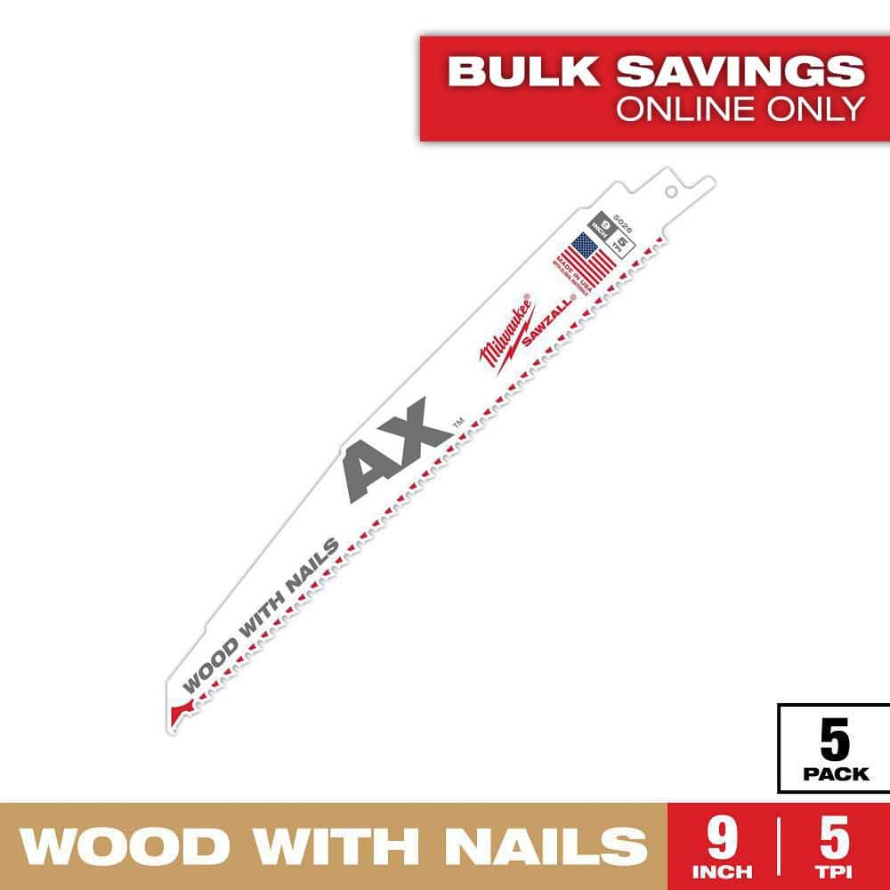 Milwaukee 9 in. 5 TPI AX Nail-Embedded Wood Cutting SAWZALL