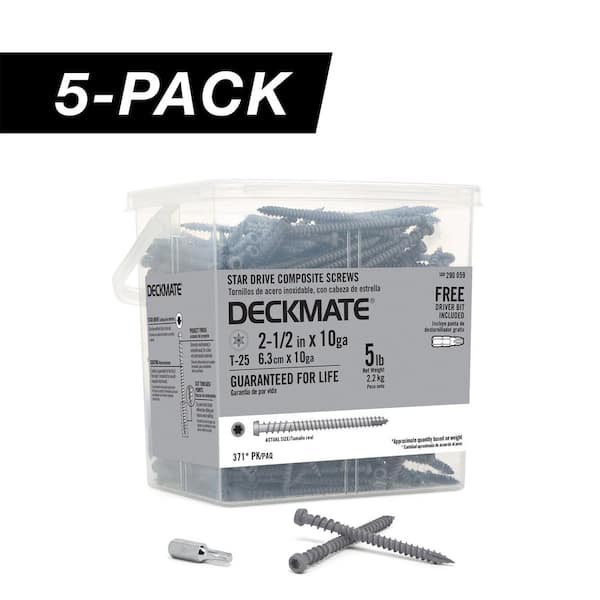 5-Pack #10 x 2-1/2 in. Gray Star Drive Pan-Head Composite Deck Screws (25 lb. / 1,855-Piece)