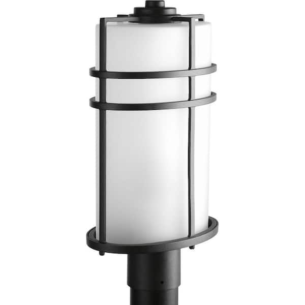 Progress Lighting Format Collection 1-Light Textured Black Etched Glass Craftsman Outdoor Post Lantern Light