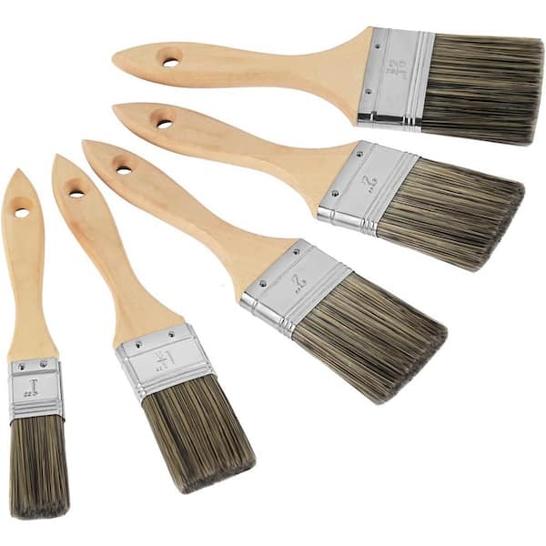 KIWDZFU Assorted Sizes Double Thick Chip Paint Brush Set for Walls and Fence Staining Wooden Handle Masonry Paintbrush 5-Pack
