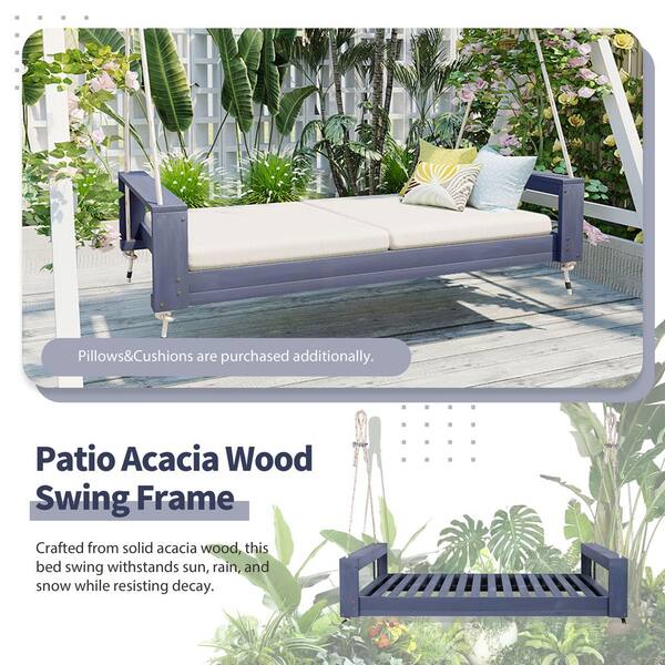 Gray 86 in. 2-Person Wood Porch Swing, Modern Twin Size Patio