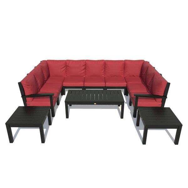 Highwood Bespoke Deep Seating 12-Piece Plastic Outdoor Sectional Set with Conversation Table and 2 Side Tables with Cushions
